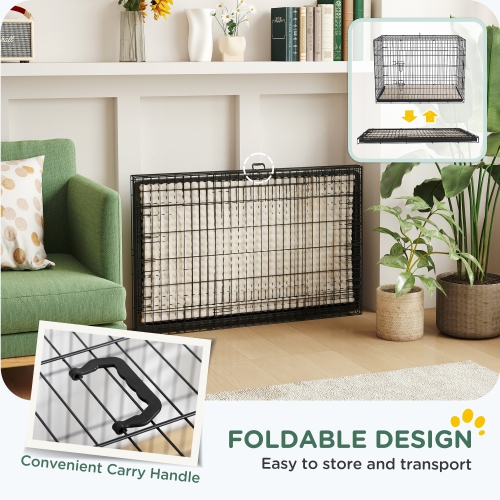 PawHut Dog Crate, 41" Folding Metal Dog Kennel with 2 Doors, Removable Tray, Soft Cushion, Handle, Pet Cage for Extra Large Dogs, Black