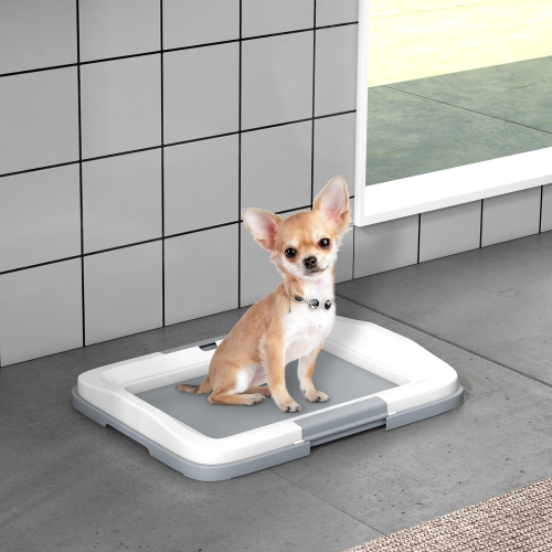 PawHut Pee Pad Holder, Dog Potty Tray for Indoor Outdoor, 18" x 13" Easy to Clean Dog Training Toilet Pee Pad Tray, Grey