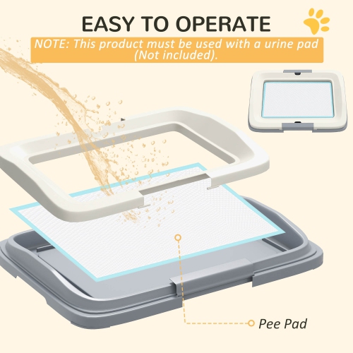 PawHut Pee Pad Holder, Dog Potty Tray for Indoor Outdoor, 18" x 13" Easy to Clean Dog Training Toilet Pee Pad Tray, Grey