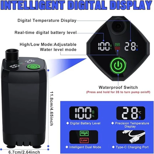 Douche d'extérieur portative, douche de camping rechargeable avec pomme de douche, écran Smart LED et pompe de douche électrique pour les voyages