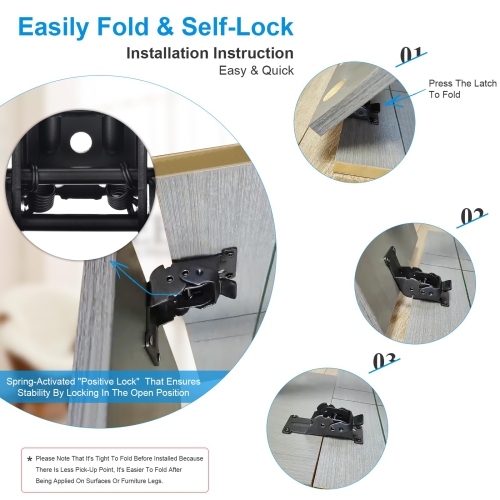 8-Pack Folding Hinge, 90 Degree 180 Degree Folding Self-Locking Double Brake Hinge, Furniture Hinge for Supporting Table/Bed/Table Legs