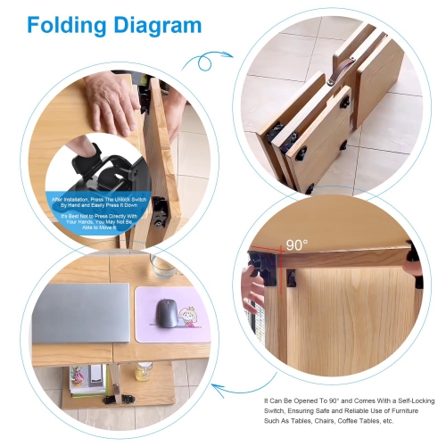 8-Pack Folding Hinge, 90 Degree 180 Degree Folding Self-Locking Double Brake Hinge, Furniture Hinge for Supporting Table/Bed/Table Legs