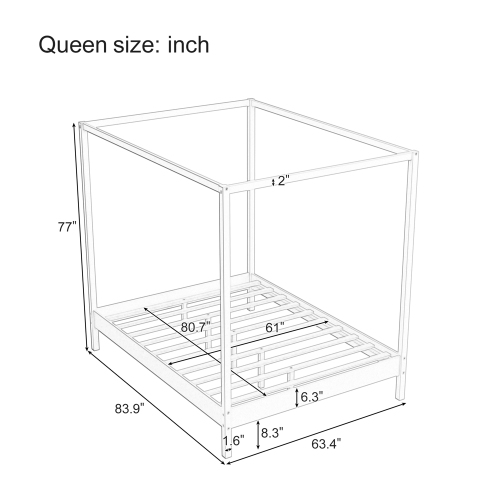 Kepooman Solid Wood Queen Size Canopy Bed Frame Four Poster Platform Bed with Slats Support - Natural
