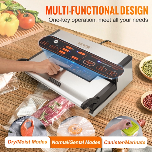 VEVOR 95Kpa Vacuum Sealer Machine, 350W Powerful Dual Pump and Dual Sealing, Dry and Moist Food Storage, Automatic and Manual,with Built-in Cutter,