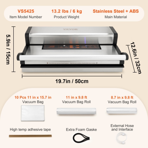 VEVOR 95Kpa Vacuum Sealer Machine, 350W Powerful Dual Pump and Dual Sealing, Dry and Moist Food Storage, Automatic and Manual,with Built-in Cutter,