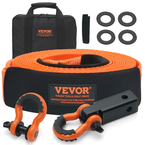 VEVOR 3" x 30 ft Polyester Tow Strap Recovery Kit Winch Strap, Triple Reinforced Loop, Snatch Strap + 2" Shackle Hitch Receiver + 3/4" D-Ring