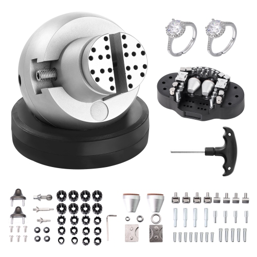 VEVOR  5" Ball Vise, Engraving Setting Tool, 360° Rotation Engraving Block, 69 PCs Attachment Jewelry Engraving Block Tools Standard Block for Gemstone