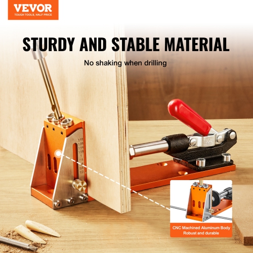 VEVOR 30 Pcs Pocket Hole Jig Kit,Adjustable Pocket Hole Jig System with Step Drills, Drill Stop Rings, Wrenches, and Square Drive Bits, Dual Scale