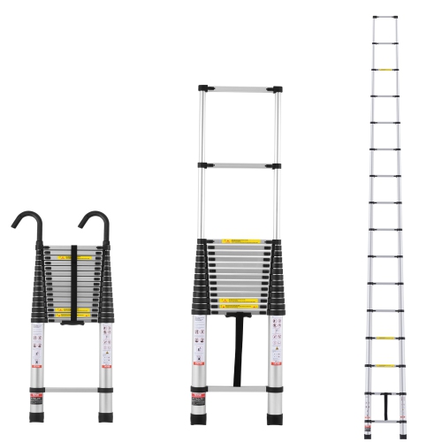 VEVOR 20.3FT Aluminum Lightweight Extension Ladder, Multi-button Retraction Collapsible Ladder, 375 LBS Capacity with Non-slip Feet, Portable Compact
