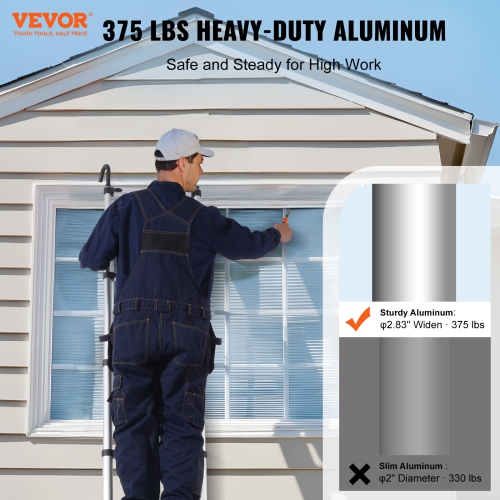 VEVOR 20.3FT Aluminum Lightweight Extension Ladder, Multi-button Retraction Collapsible Ladder, 375 LBS Capacity with Non-slip Feet, Portable Compact