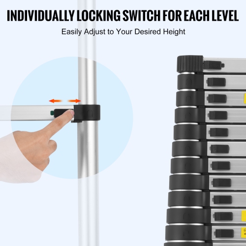 VEVOR 20.3FT Aluminum Lightweight Extension Ladder, Multi-button Retraction Collapsible Ladder, 375 LBS Capacity with Non-slip Feet, Portable Compact