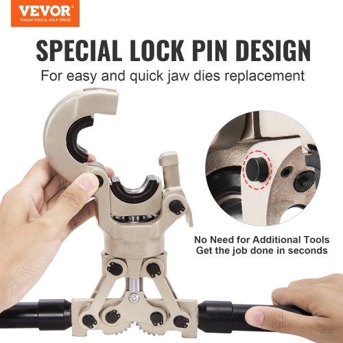 VEVOR 360° Copper Press Tool Tube Fittings Crimping Kit,with 1/2",3/4", 1" Quick Change Jaws, Rotatable Crimp Tool & Locking Pin, Extendable Handle,