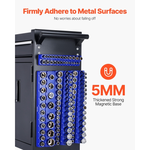 VEVOR 8PCS Magnetic Socket Organizer Set,1/4'',3/8'' & 1/2'' Metric SAE Socket Trays with Clear Labels,Hold up to 199PCS Standard & Deep