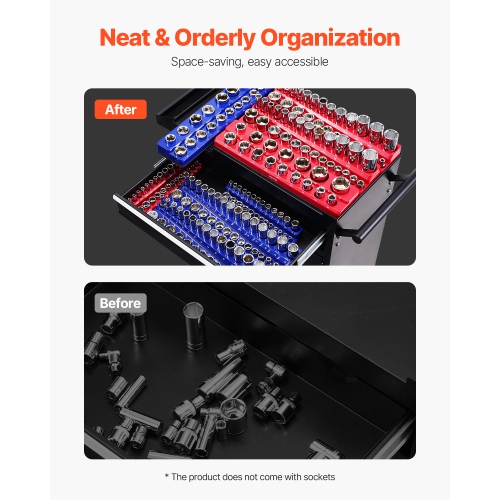 VEVOR 8PCS Magnetic Socket Organizer Set,1/4'',3/8'' & 1/2'' Metric SAE Socket Trays with Clear Labels,Hold up to 199PCS Standard & Deep