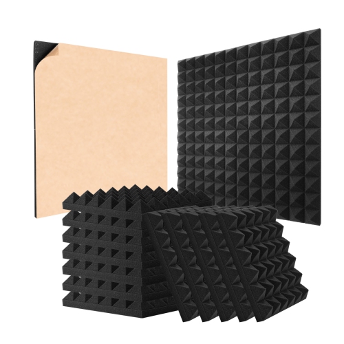 VEVOR 48 Pack Acoustic Foam Panels, 12 x 12 x 2 inches, Adhesive Pyramid Soundproof Wall Panels, Fire-Resistant, Sound Dampening Absorbing Panels for