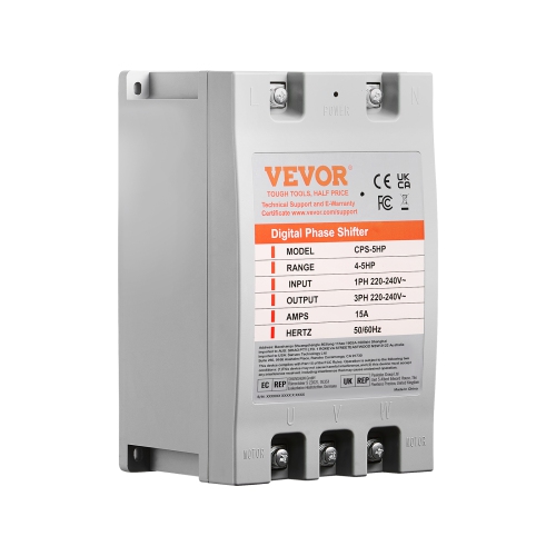 VEVOR  3 Digital Phase Converter - 5HP 15A 220V Single Phase to 3 Phase Converter, for Residential And Light Commercial Use, 220V-240V Input/output