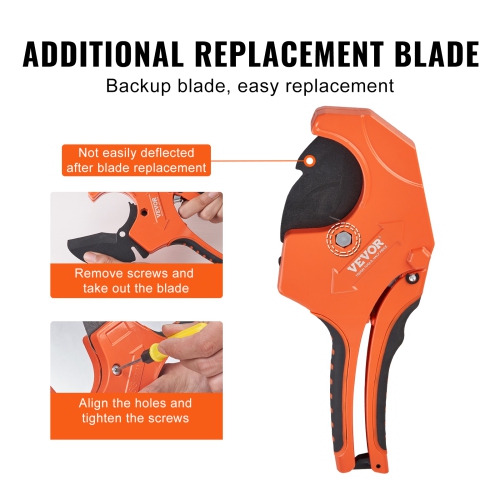 VEVOR 0-2-1/2" PVC Pipe Cutter, O.D. Ratcheting PVC Pipe Cutter, Heavy Duty Tube Cutting Tool with Spare SK5 Blade for PVC, CPVC, PP-R, PEX, PE,