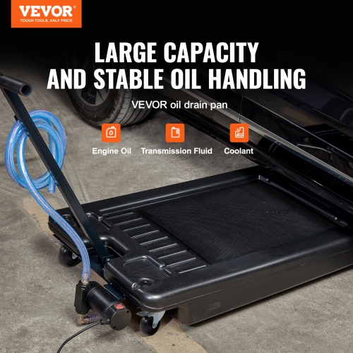 VEVOR 17 Gallon Low Profile Oil Drain Pan with Pump, Oil Change Pan with 180W Electric Pump, 8.2ft Hose & Folding Handle, Rolling Oil Drain Cart for