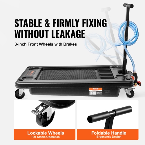VEVOR 17 Gallon Low Profile Oil Drain Pan with Pump, Oil Change Pan with 180W Electric Pump, 8.2ft Hose & Folding Handle, Rolling Oil Drain Cart for
