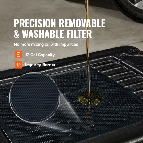 VEVOR 17 Gallon Low Profile Oil Drain Pan with Pump, Oil Change Pan with 180W Electric Pump, 8.2ft Hose & Folding Handle, Rolling Oil Drain Cart for