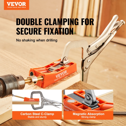 VEVOR 56 Pcs Pocket Hole Jig, Mini Jig Pocket Hole System with 9" C-clamp, Step Drill, Wrench, Square Drive Bit, Drill Stop Ring, and Screws, for DIY