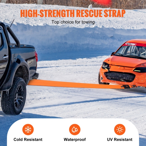 VEVOR 4" x 30' Recovery Tow Strap,46,500 lbs Break Strength,Triple Reinforced Loop Straps, Tree Saver, Off Road Towing and Recovery, Extreme Weather