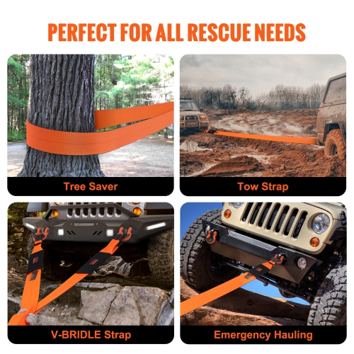 VEVOR 4" x 30' Recovery Tow Strap,46,500 lbs Break Strength,Triple Reinforced Loop Straps, Tree Saver, Off Road Towing and Recovery, Extreme Weather