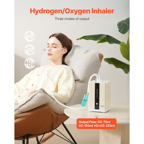 Inhalateur d'hydrogène de haute pureté VEVOR 99,99%, 225&nbsp;ml/min séparé par HO Inhalateur d'oxygène d'hydrogène à deux ports, générateur d'eau