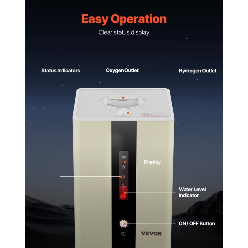 Inhalateur d'hydrogène de haute pureté VEVOR 99,99%, 225&nbsp;ml/min séparé par HO Inhalateur d'oxygène d'hydrogène à deux ports, générateur d'eau