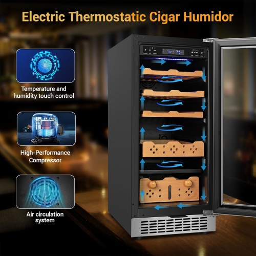 Velieta Electric Cigar Humidor, 15 Inch Upgraded Large Capacity Humidor Cabinet with Powerful Compressor, Digital LED Screen, Safety Lock, Smart
