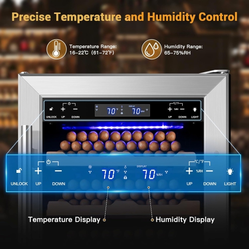 Velieta Electric Cigar Humidor, 15 Inch Upgraded Large Capacity Humidor Cabinet with Powerful Compressor, Digital LED Screen, Safety Lock, Smart