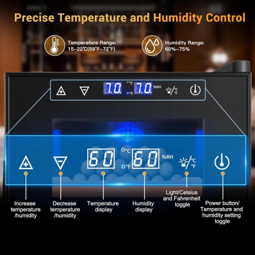 Velieta Electric Humidor, 25L 150 Counts Large Capacity,Thermostatic Cooling Humidor Cabinet with Spanish Cedar Wood Shelves, Digital LED Screen,