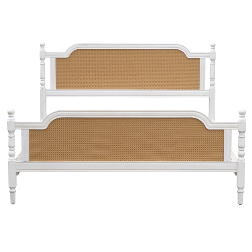 Kepooman Traditional Style Rattan Queen Size Bed Frame - White