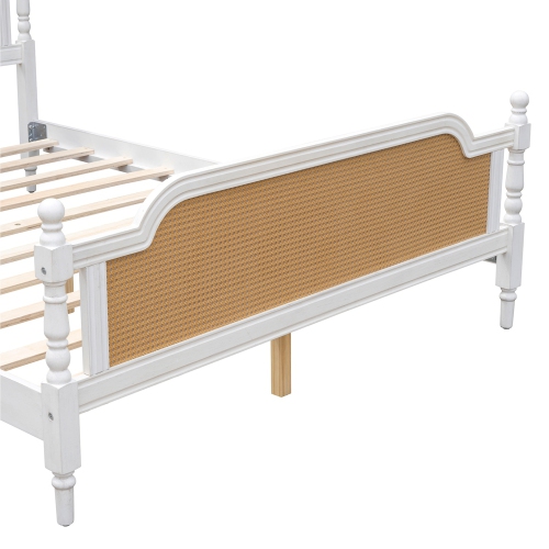 Kepooman Traditional Style Rattan Queen Size Bed Frame - White