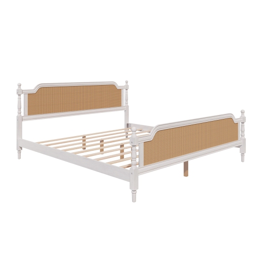 Kepooman Traditional Style Rattan King Size Bed Frame - White