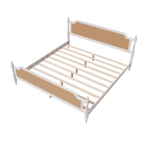Kepooman Traditional Style Rattan King Size Bed Frame - White