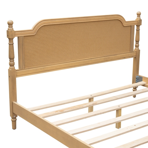 Kepooman Traditional Style Rattan Queen Size Bed Frame - Antique Walnut
