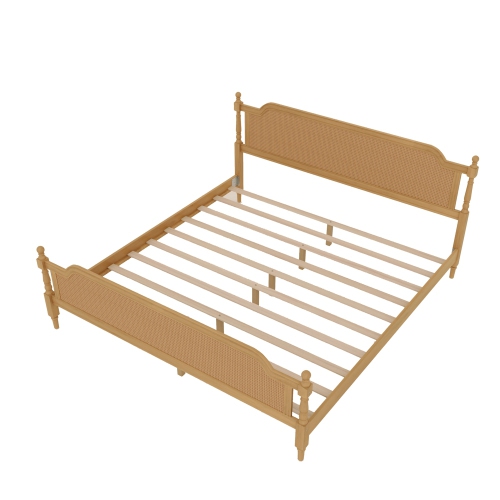 Kepooman Traditional Style Rattan King Size Bed Frame - Antique Walnut