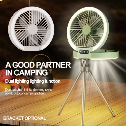 New home table fan, dormitory camping digital display ultra-thin mini fan, folding night light bracket fan, LED light, rechargeable table fan - white