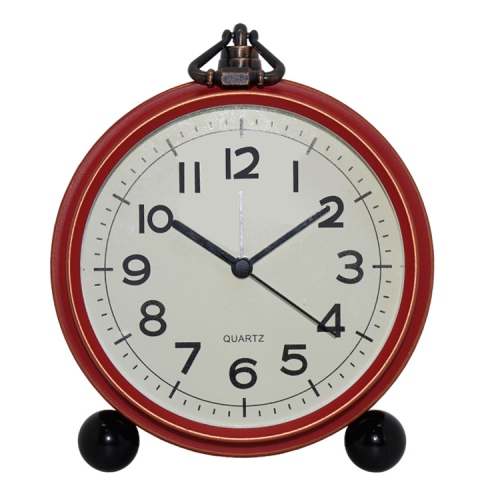 European retro iron alarm clock, American creative electronic clock, home simple luminous student personality silent clock - dark red