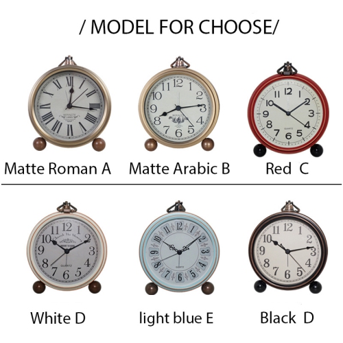 European retro iron alarm clock, American creative electronic clock, home simple luminous student personality silent clock - milky white