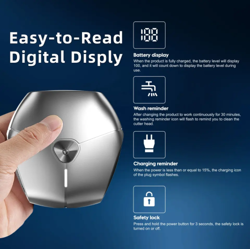 8 W – Mini rasoir électrique portatif, rasoir rechargeable à lame magnétique flottante pour hommes, étanche – argenté