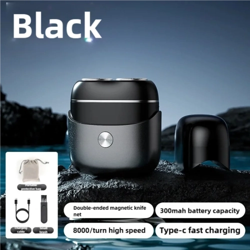 New mini electric shaver, full body washable double-head magnetic beard razor, home portable men's razor - black