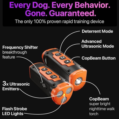 Dog Repellent - Ultrasonic Anti-Barking Device, 3 Beams, Rechargeable Anti-Barking Device - Safe for Dog Training - Grey - 3 Head High Power Dog