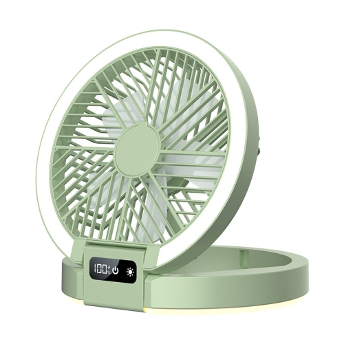 New home table fan, dormitory camping digital display ultra-thin mini fan, folding night light bracket fan, LED light, rechargeable table fan - green