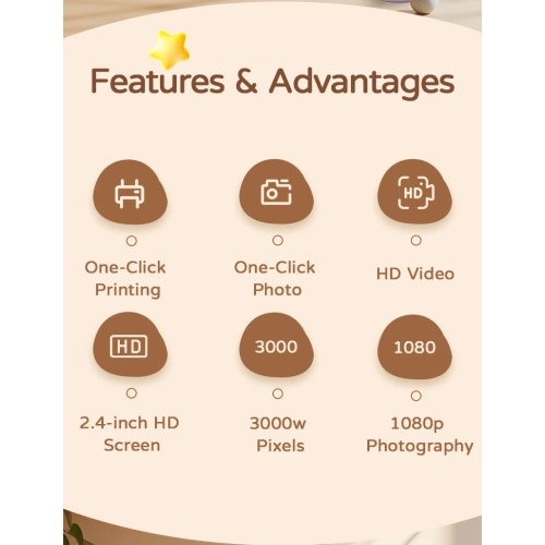 New Polaroid Camera Portable Thermal Print Camera Children's Day Gift Pink [32G High Configuration Contains 1 Roll of Black and White Printing Paper,