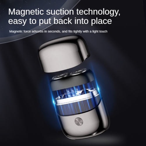 New mini electric shaver, full body washable double-head magnetic beard razor, home portable men's razor -silvery white