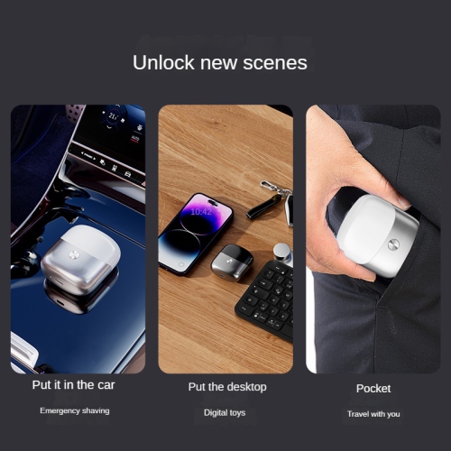 New mini electric shaver, full body washable double-head magnetic beard razor, home portable men's razor -silvery white