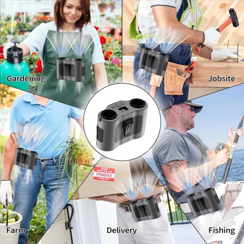 25 new waist-hanging fan, long-life outdoor camping fan, high-wind construction site portable mini waist-hanging fan - orange-red