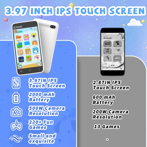 Kids Smartphone Camera Gift for 3-12 Years Old Boys and Girls, 3.97 Inch Touch Screen Learning Toy - Kids Phone with 200+ Learning Games 5MP, Great